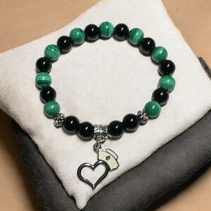 Malachite & Black Jasper Stretch Bracelet W/Charm